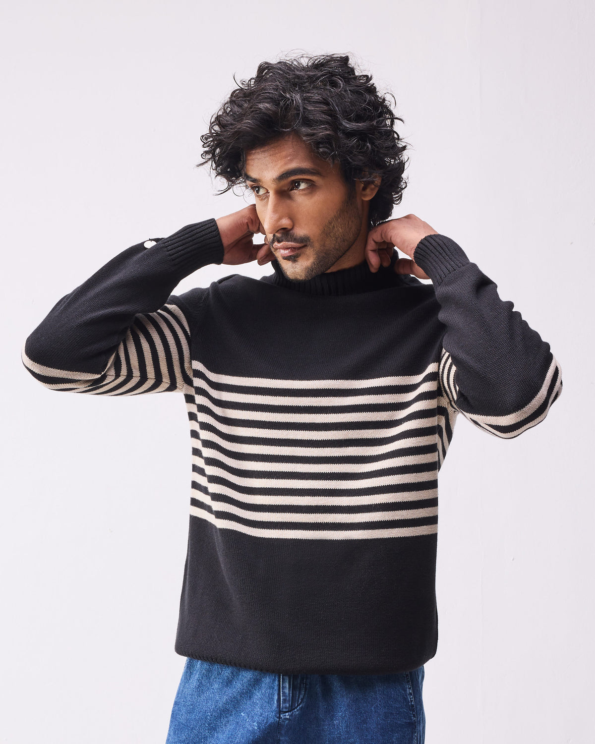 Stripefront Sweater - Black & Oatmeal Stripes
