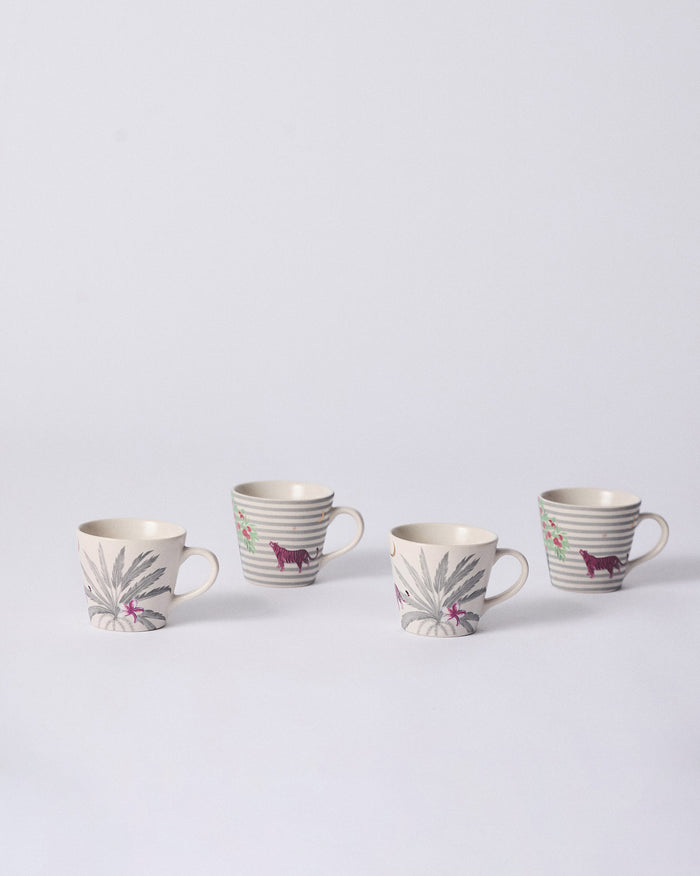 Four mugs in a row