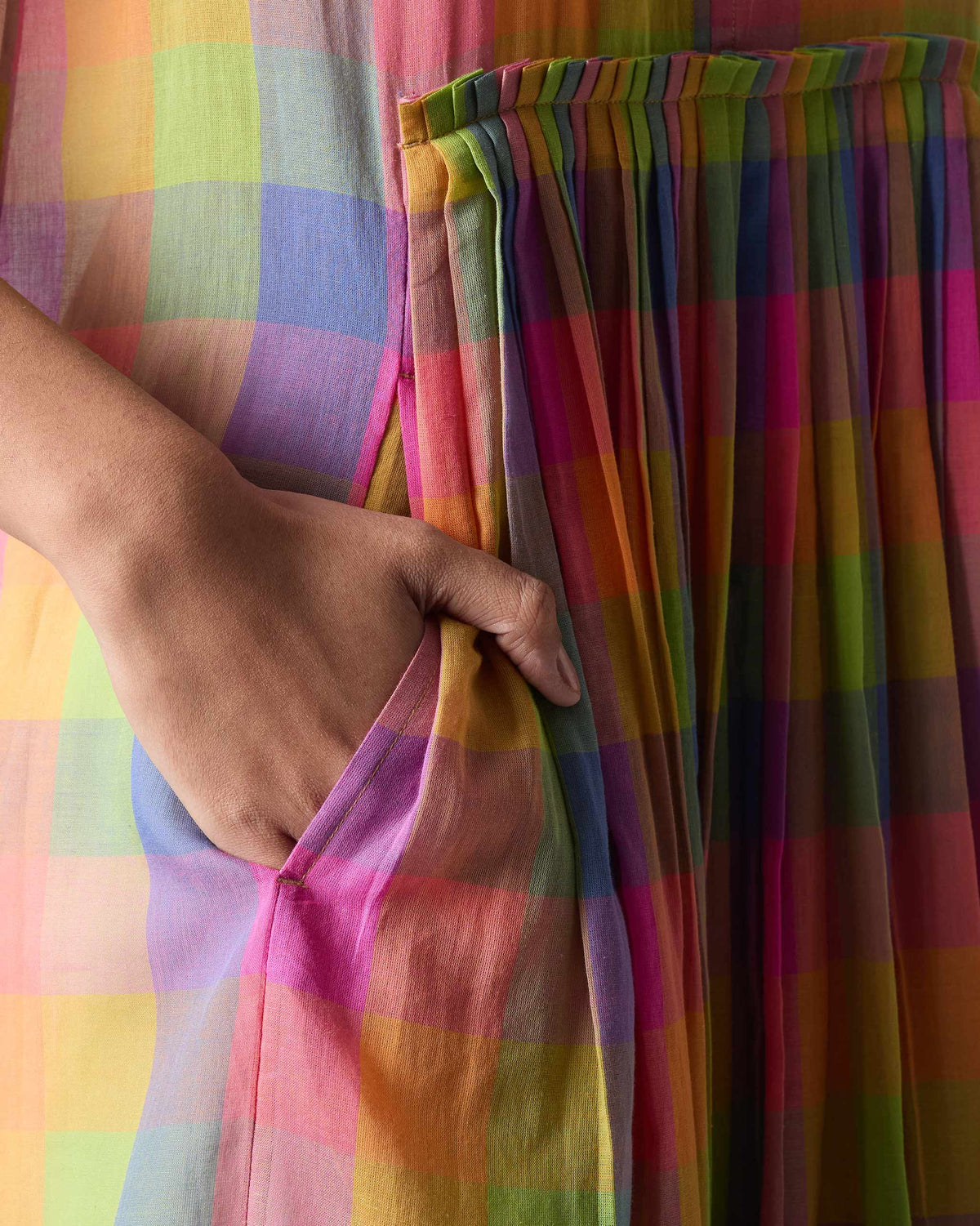 Pleated Waist Kurta - Multi Color Checks