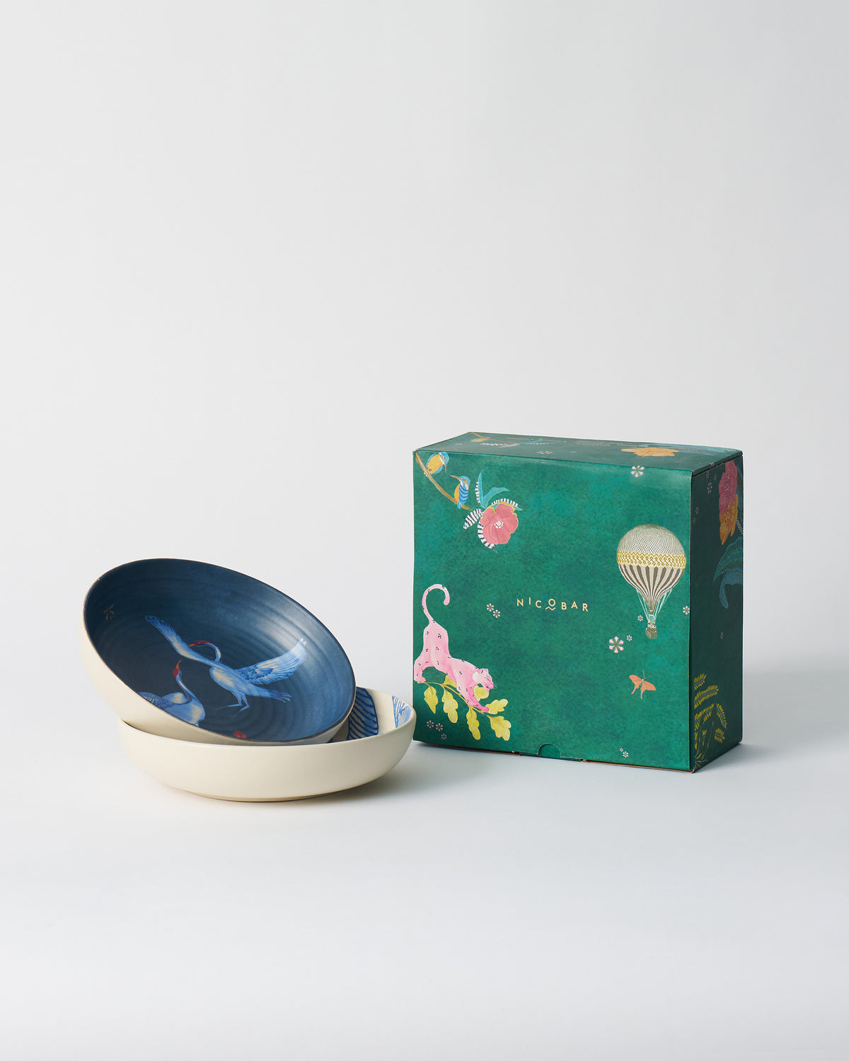 Dancing Crane Shallow Bowls - Set of 2