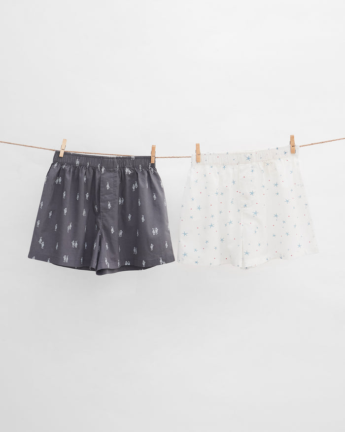 Mariner Boxer (Set of 2) - White & Charcoal