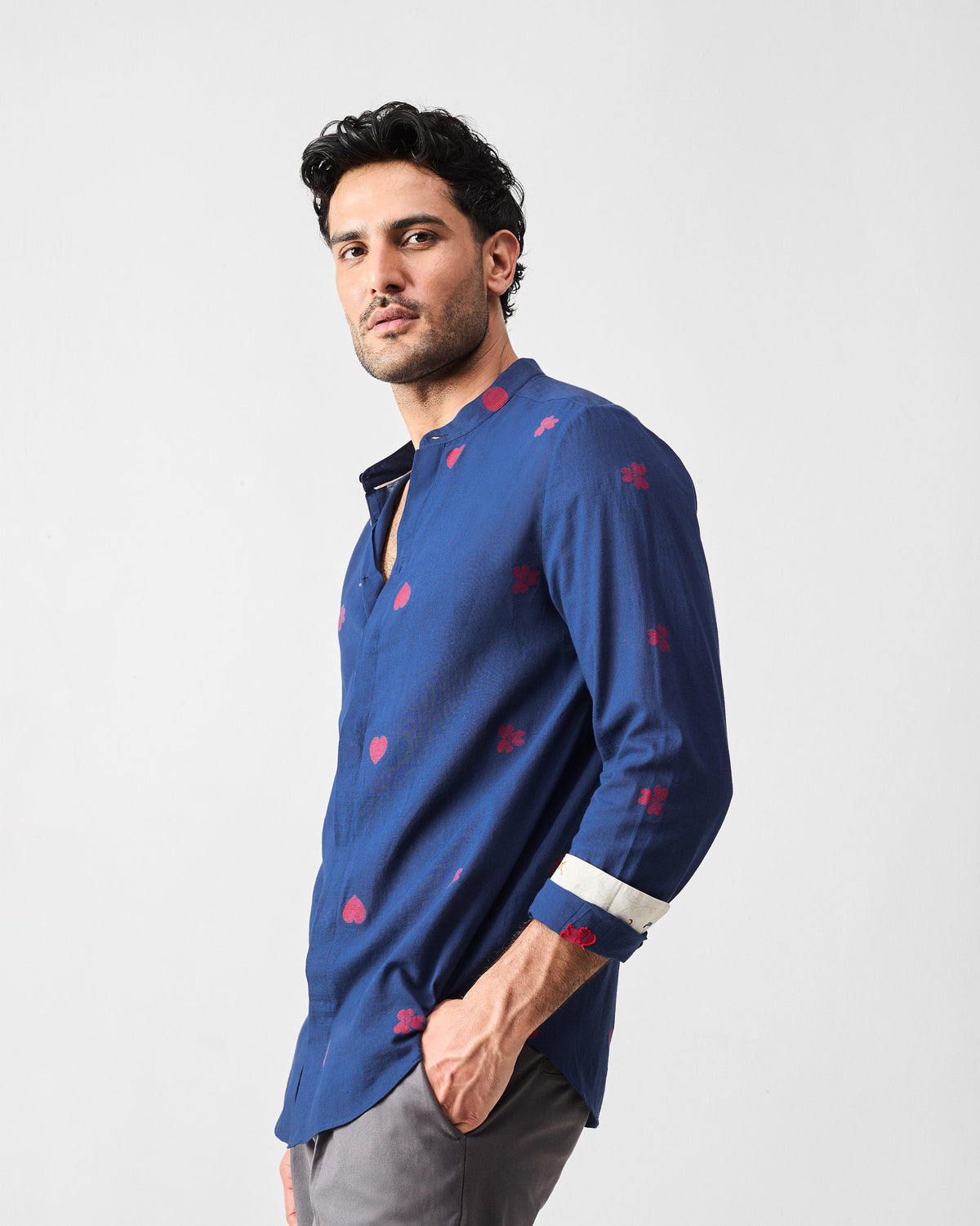 Kawaii Shirt - Navy & Red Jamdani