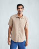 Half Sleeve Shirt Set (Beige & White Seersucker)