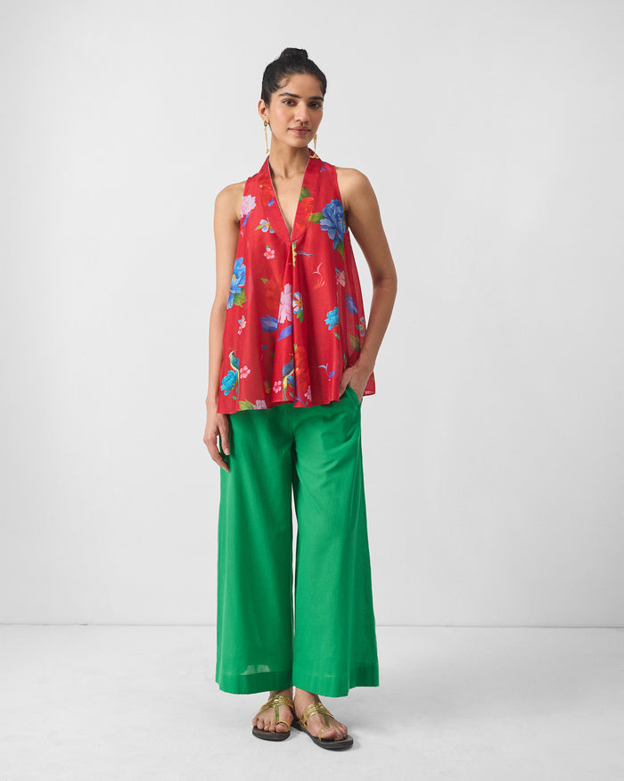 Osaka Pleat Top - Red Print
