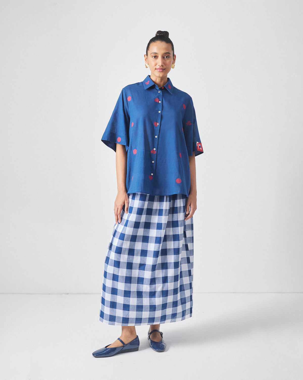 Drop Hem Shirt - Blue & Red