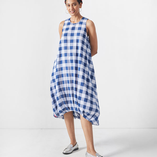 blue and white checked dress Fiji Dress