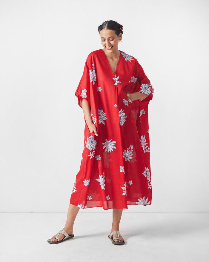 Araya Kaftan - Red & White Print