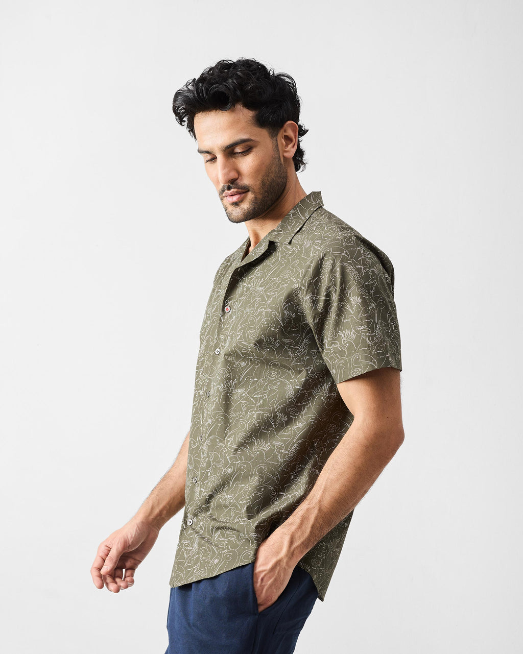 Mistari Shirt - Olive & Ivory Print – Nicobar