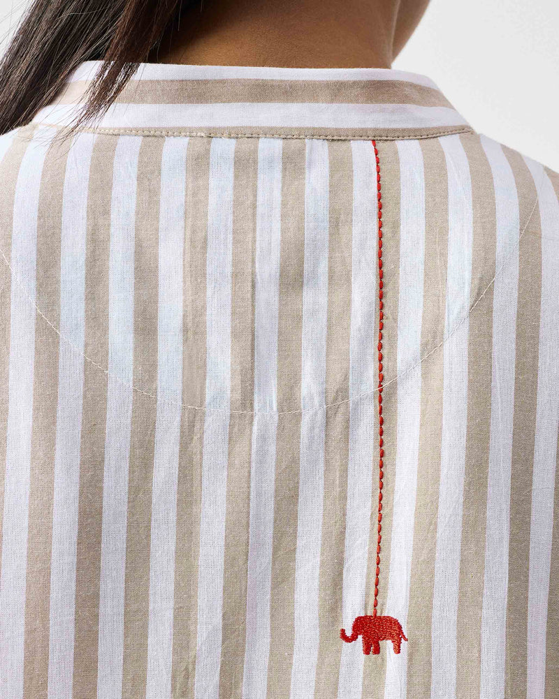 Mid Length Kurta - Khaki & White Stripes