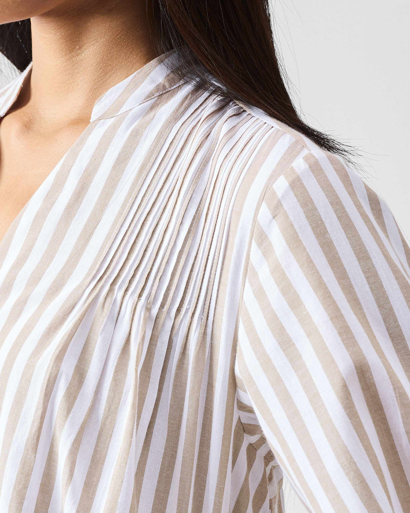Summer Tea Dress - Khaki & White Stripes