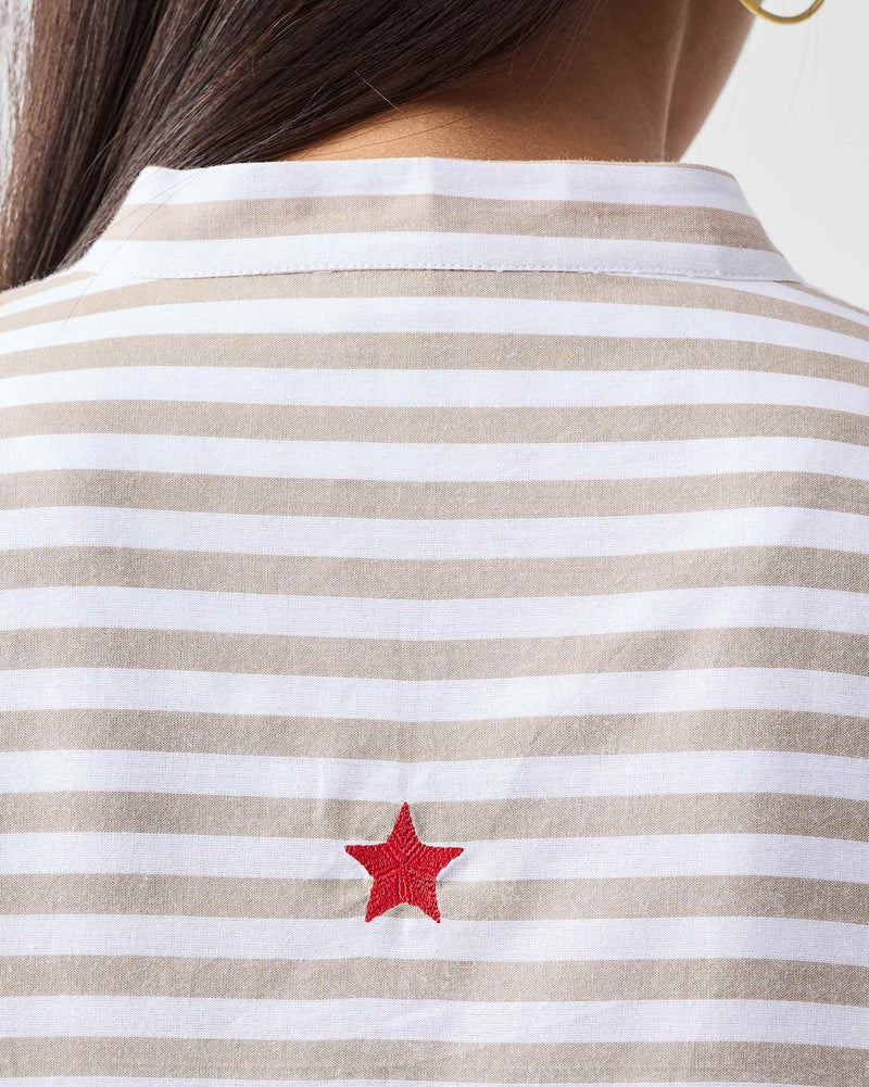 Summer Tea Dress - Khaki & White Stripes