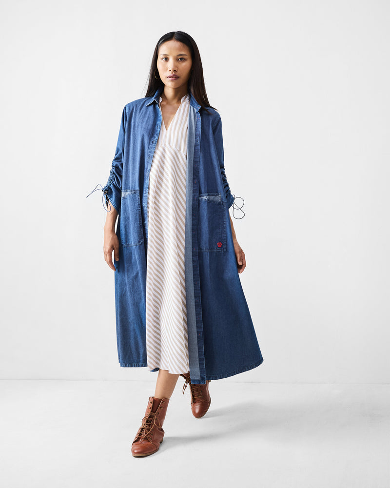 Summer Tea Dress - Khaki & White Stripes