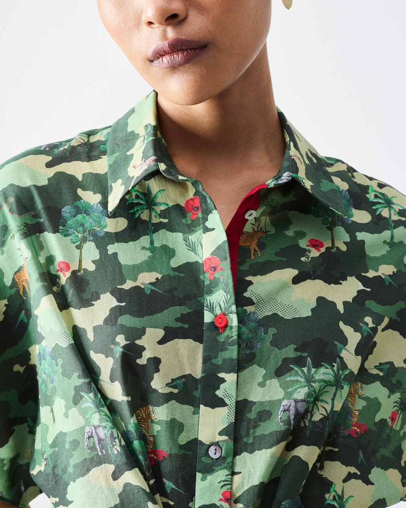 Alappuzha Shirt Dress - Green Printed