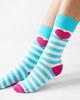 Stripey Socks - Aqua & Oatmeal Stripes