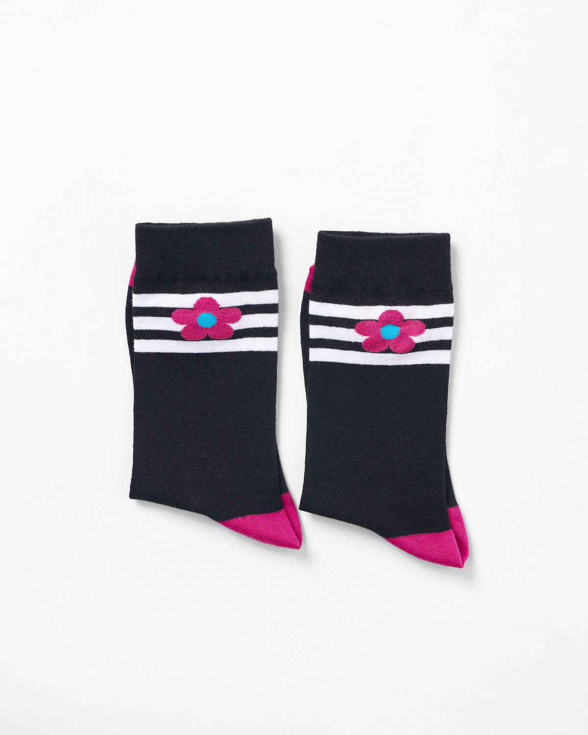 Flowerbed Socks - Black & Fuchsia