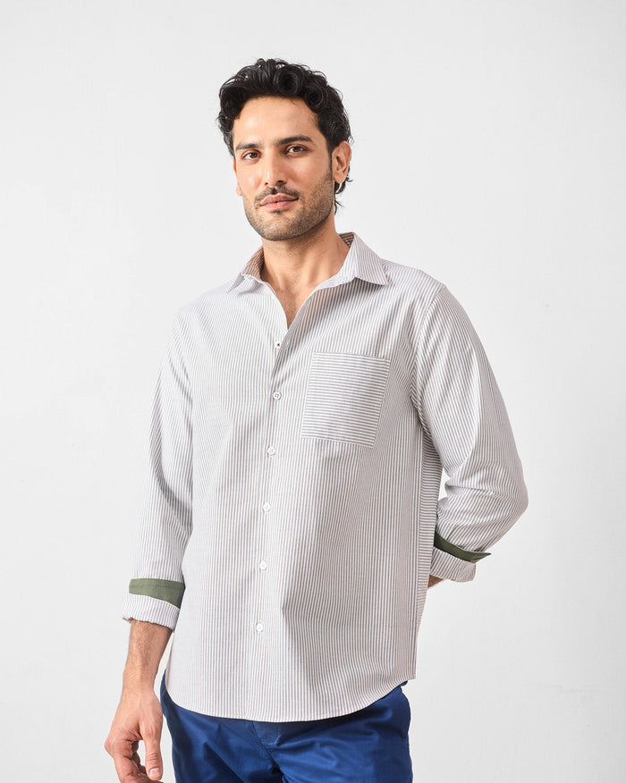 Zulu Shirt - Olive & White Stripes