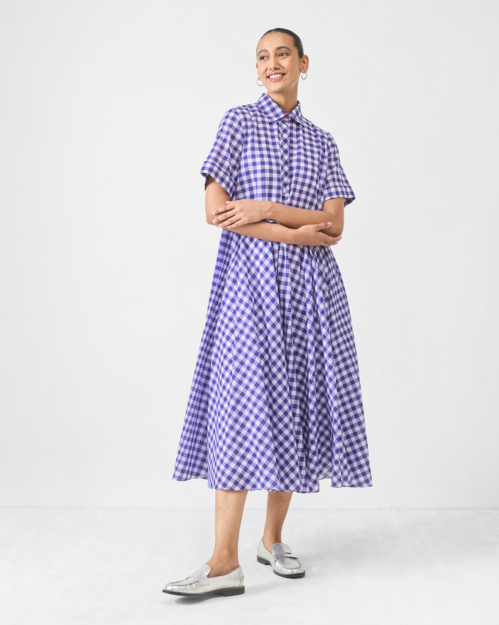 Kuro Dress - Purple & White Checks