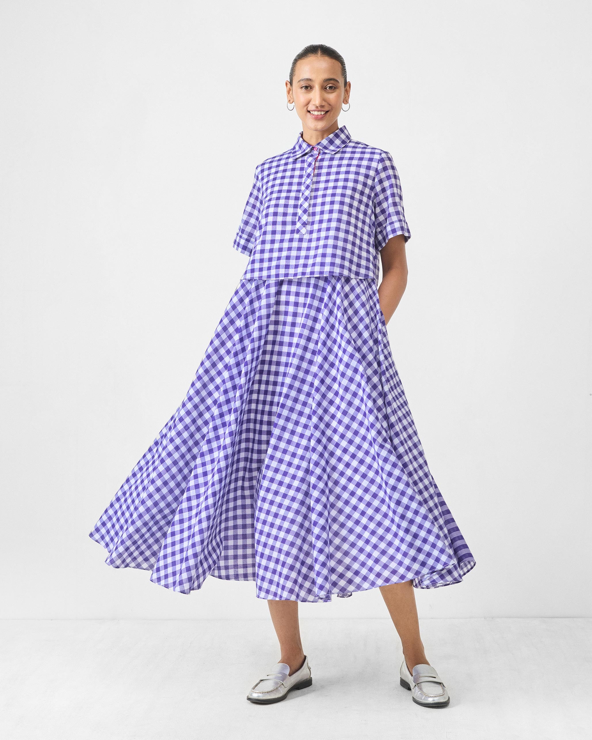 Kuro Dress - Purple & White Checks