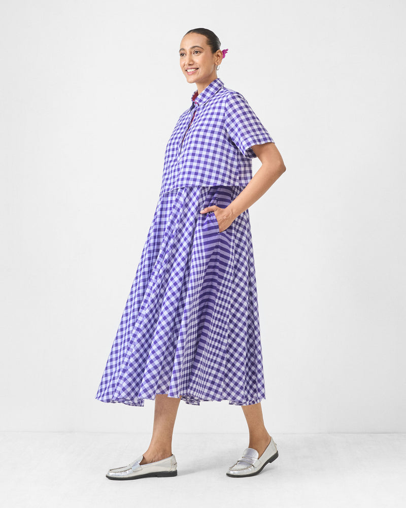 Kuro Dress - Purple & White Checks