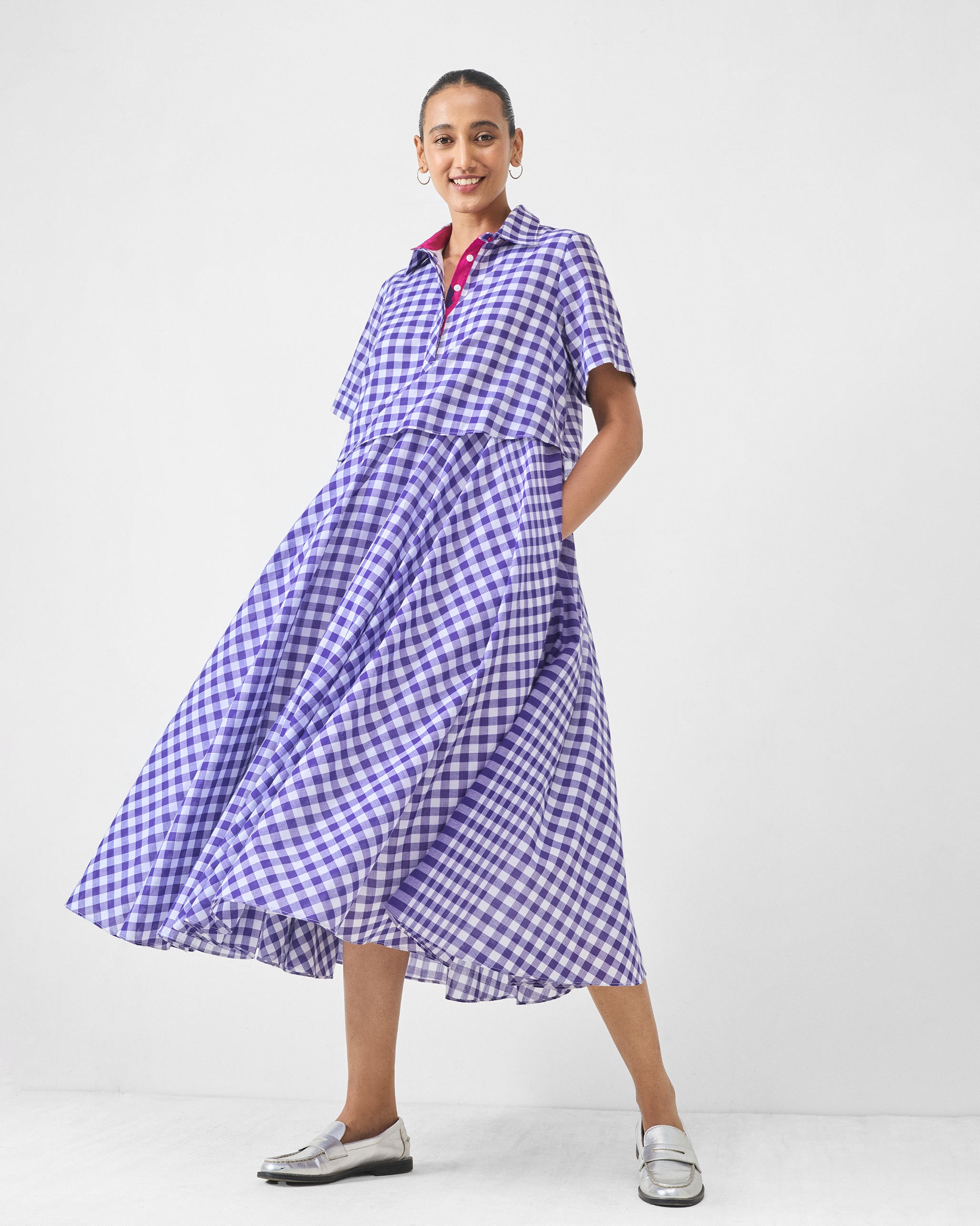 Kuro Dress - Purple & White Checks