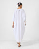 V Neck Kaftan - White & Fuchsia Printed