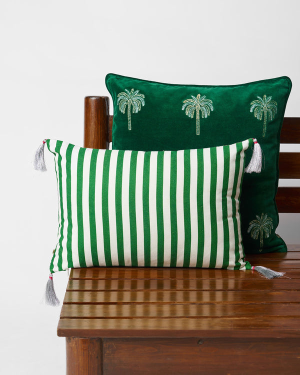 The striped back of the cushion