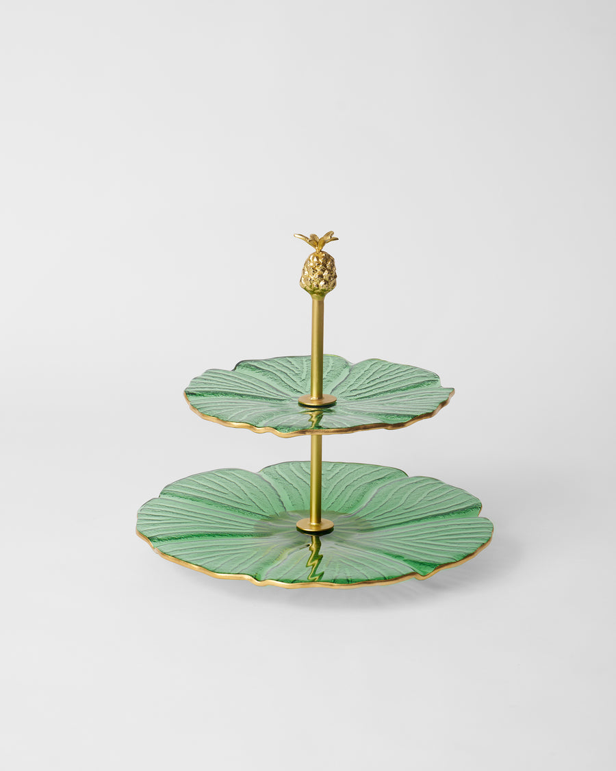 The two-tier cake stand on a plain background