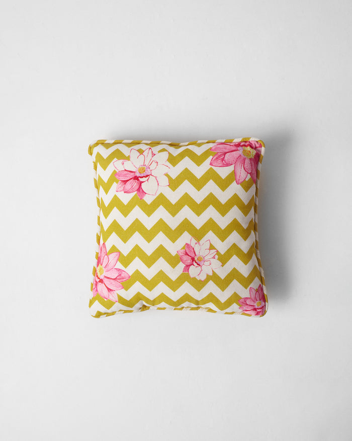 Chevron Lotus Car Cushion - Yellow