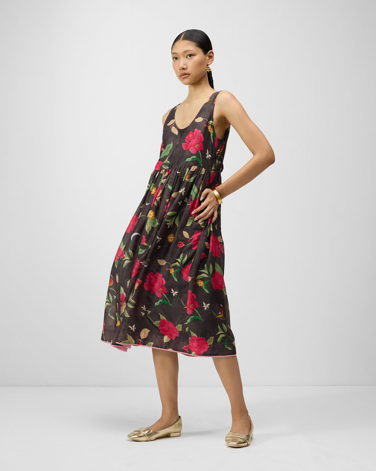 Ashwini Dress - Charcoal & Watermelon Print