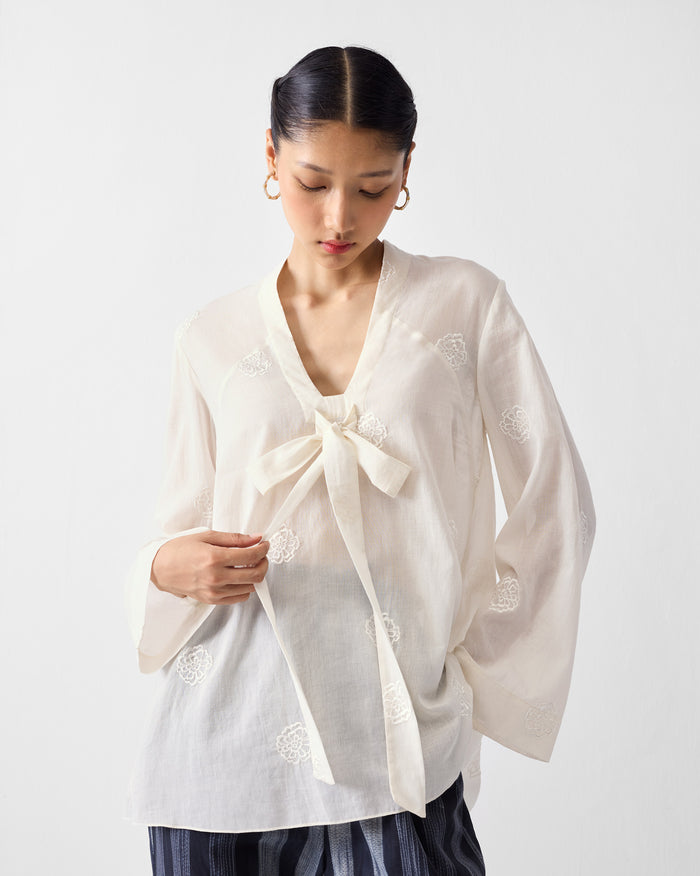 Necktie Top - Ivory Embroidered