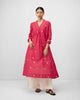 Banko V-Neck Kurta - Watermelon & Ivory Embroidered