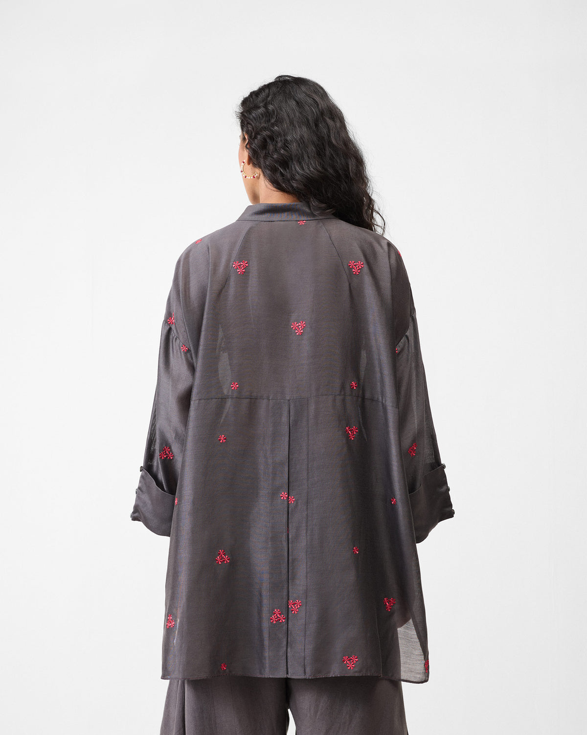 Cirrus Shirt - Charcoal & Watermelon Embroidered