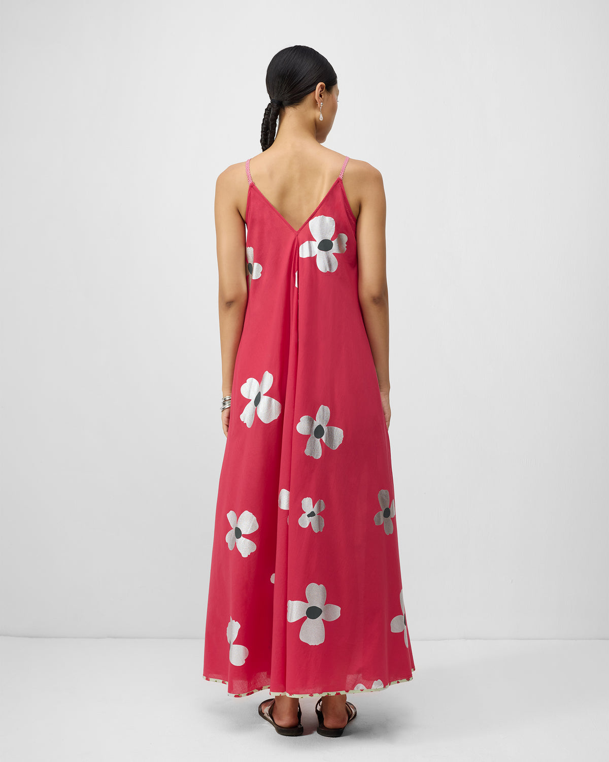 V-Neck Strappy Dress - Watermelon & Silver Print