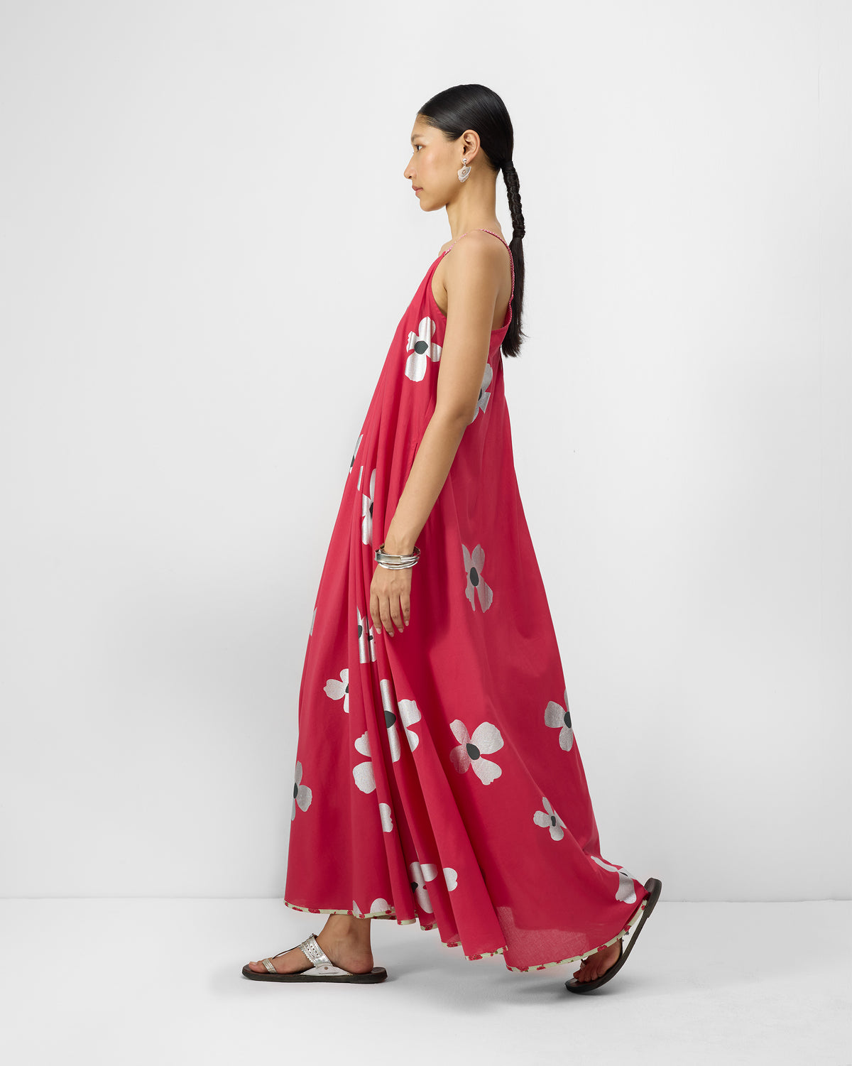 V-Neck Strappy Dress - Watermelon & Silver Print