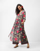 Front Pleated Kurta - Charcoal & Watermelon Print