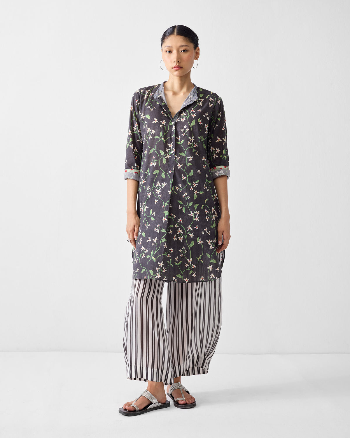 Serene Pants - Ivory & Charcoal Print