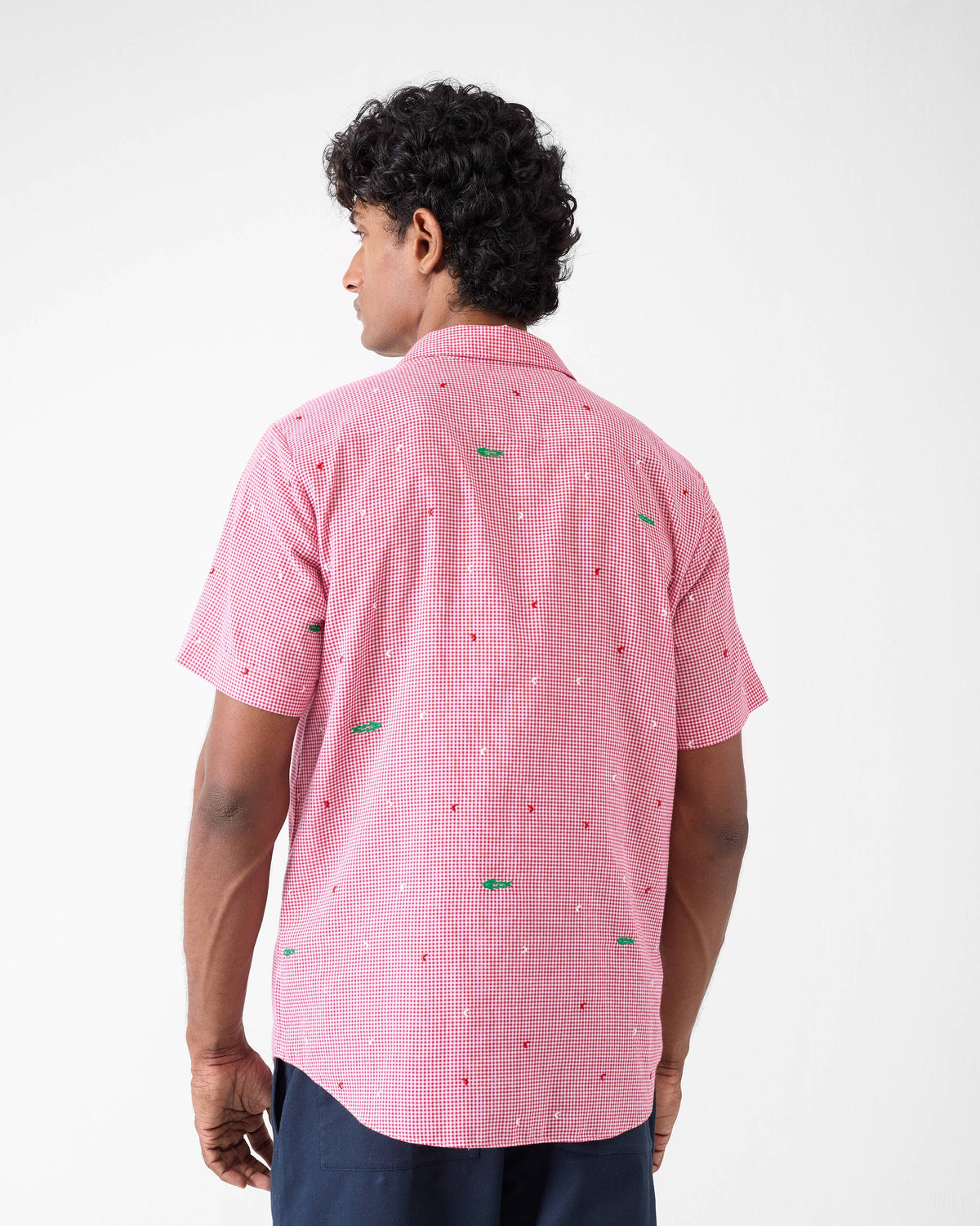 Half Sleeve Shirt - White & Watermelon Checks