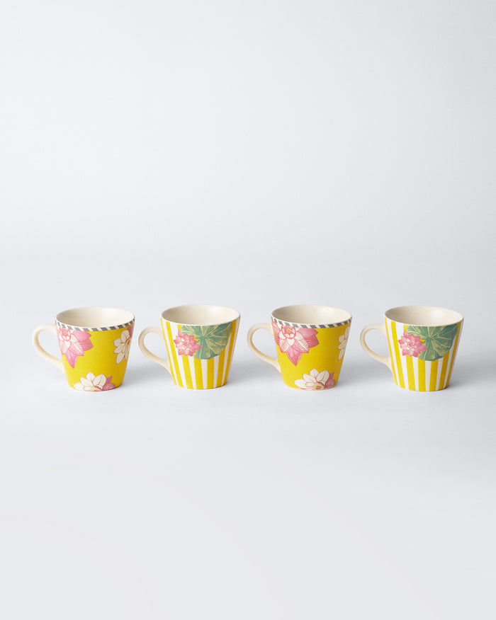 Four mugs in a row
