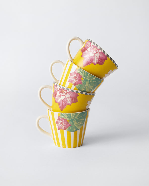 Four mugs stacked in a tower