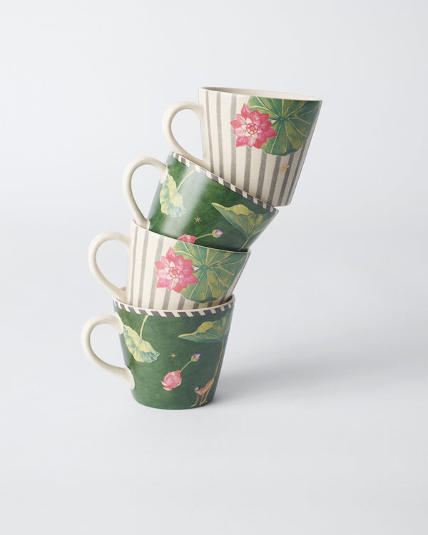 All four mugs stacked in a tower