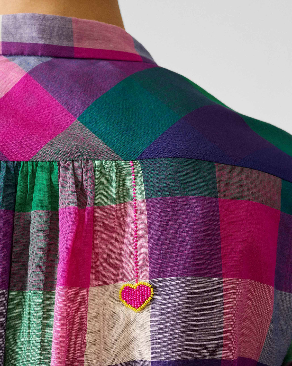 Mandarin Collar Top - Multicolour Checks