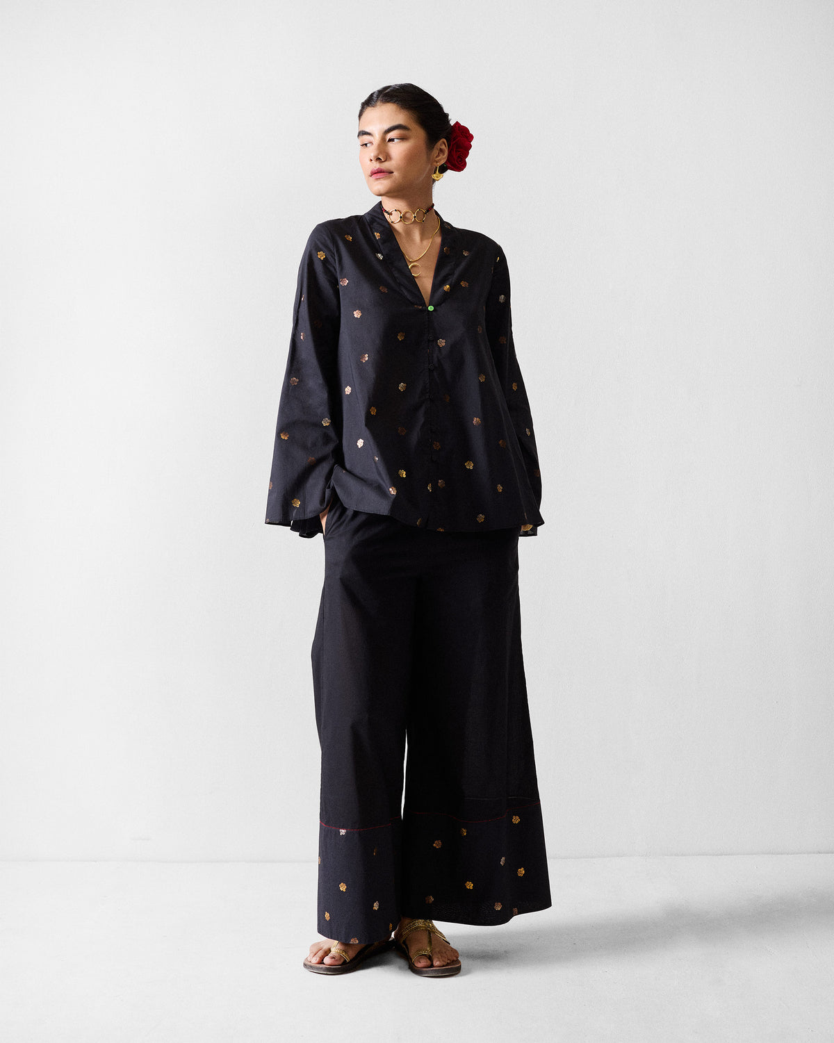 Tangier Top - Black & Gold Printed