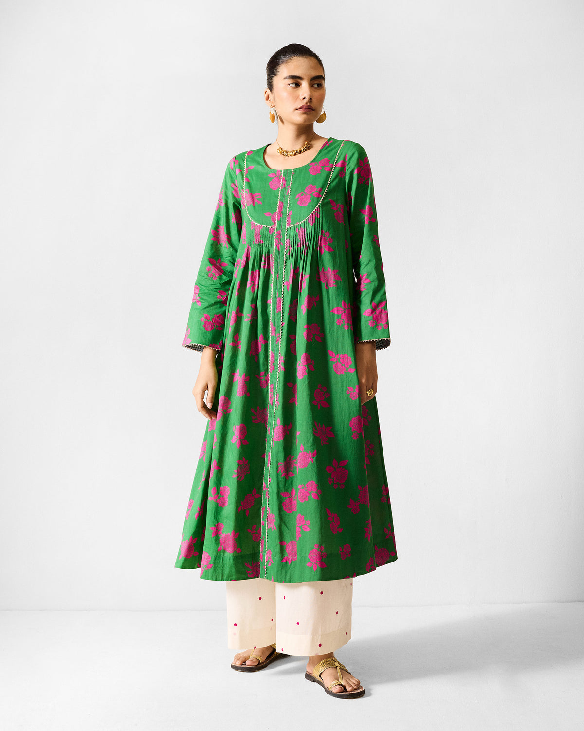 Classic Pyjamas - Ivory & Fuchsia Embroidered