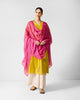 V-Neck Flared Kurta - Chartreuse & Gold Printed