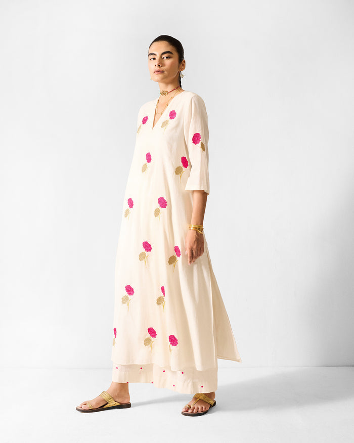 Hampi Kurta - Ivory & Fuchsia Embroidered