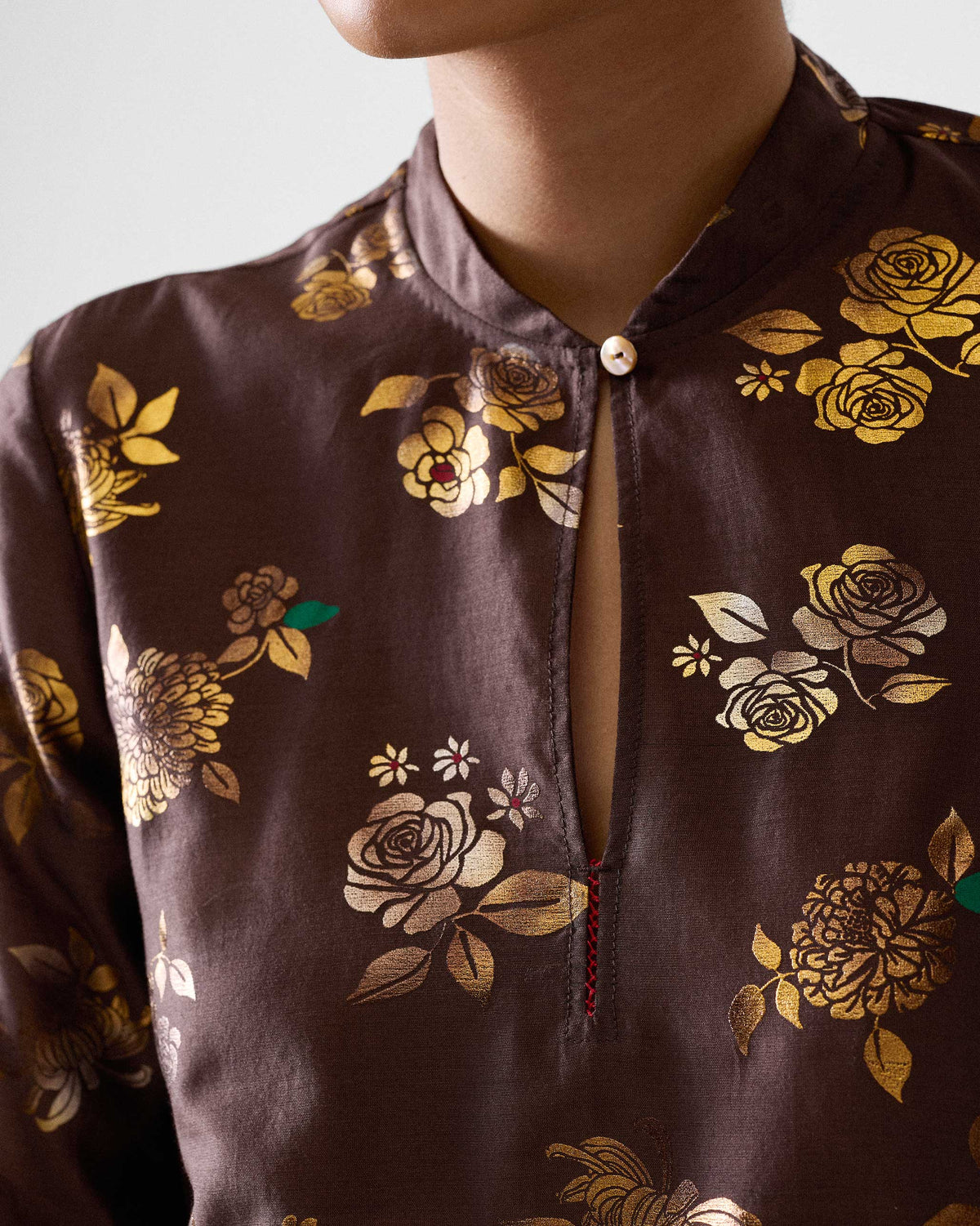 Kovai Kurta - Chocolate Brown & Gold Printed