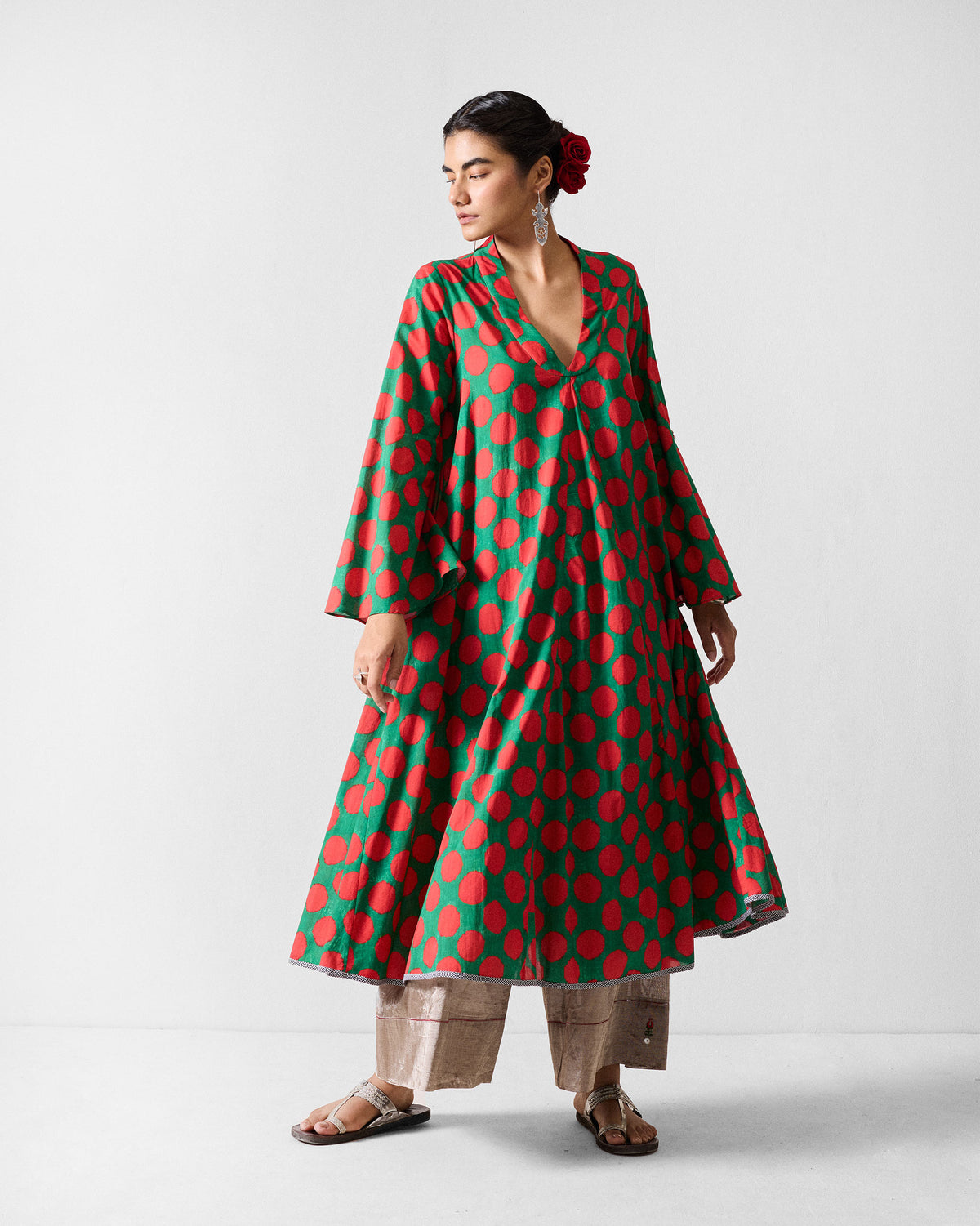 Talas Kurta - Red & Green Printed