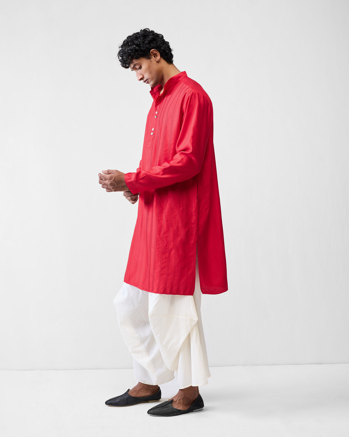 Long Pleated Kurta - Red thumbnail 4