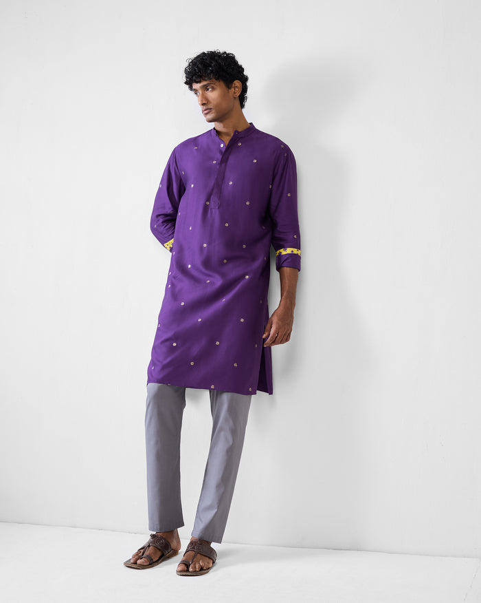 Neckband Kurta - Purple Printed