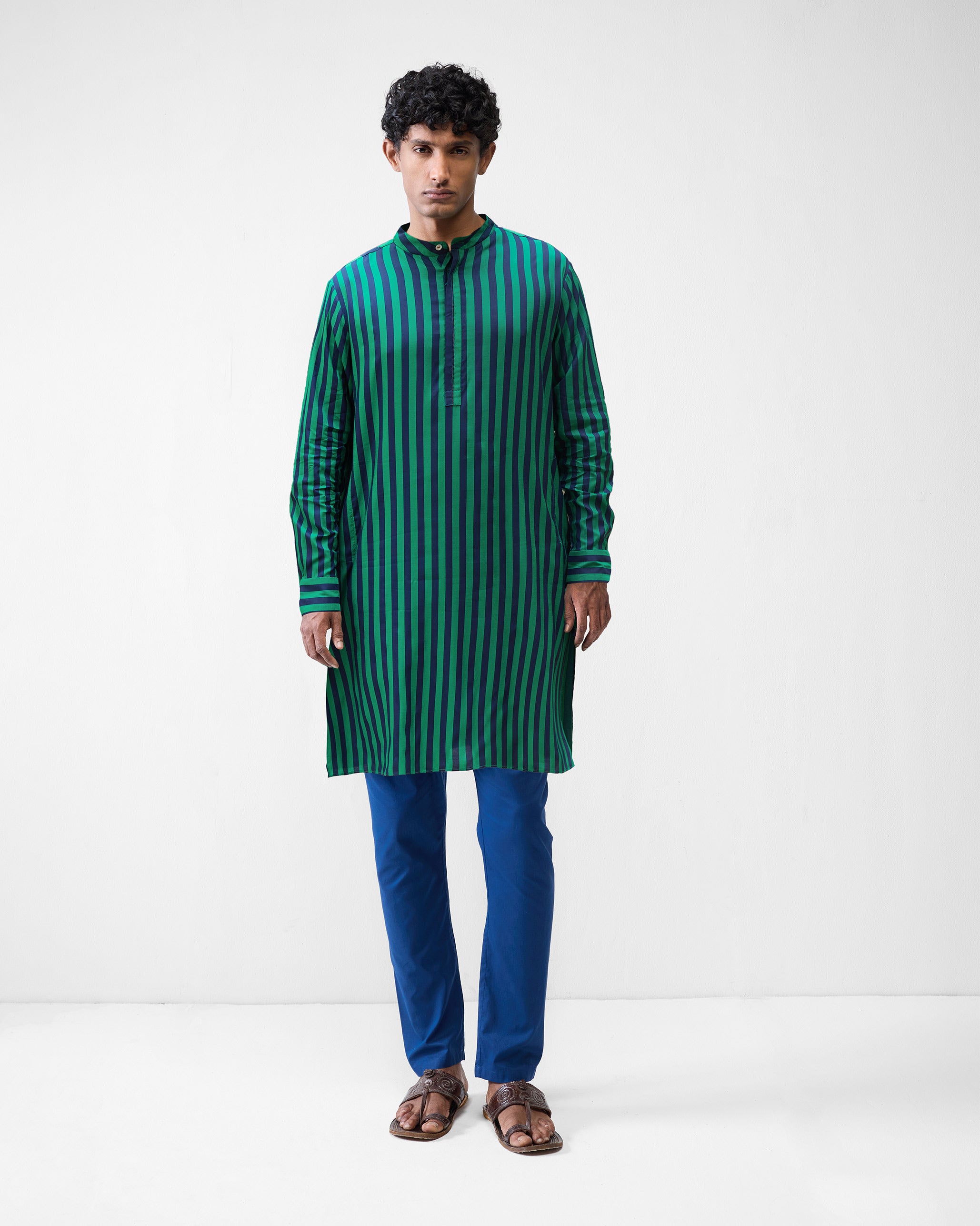Gala Kurta – Green & Navy Printed